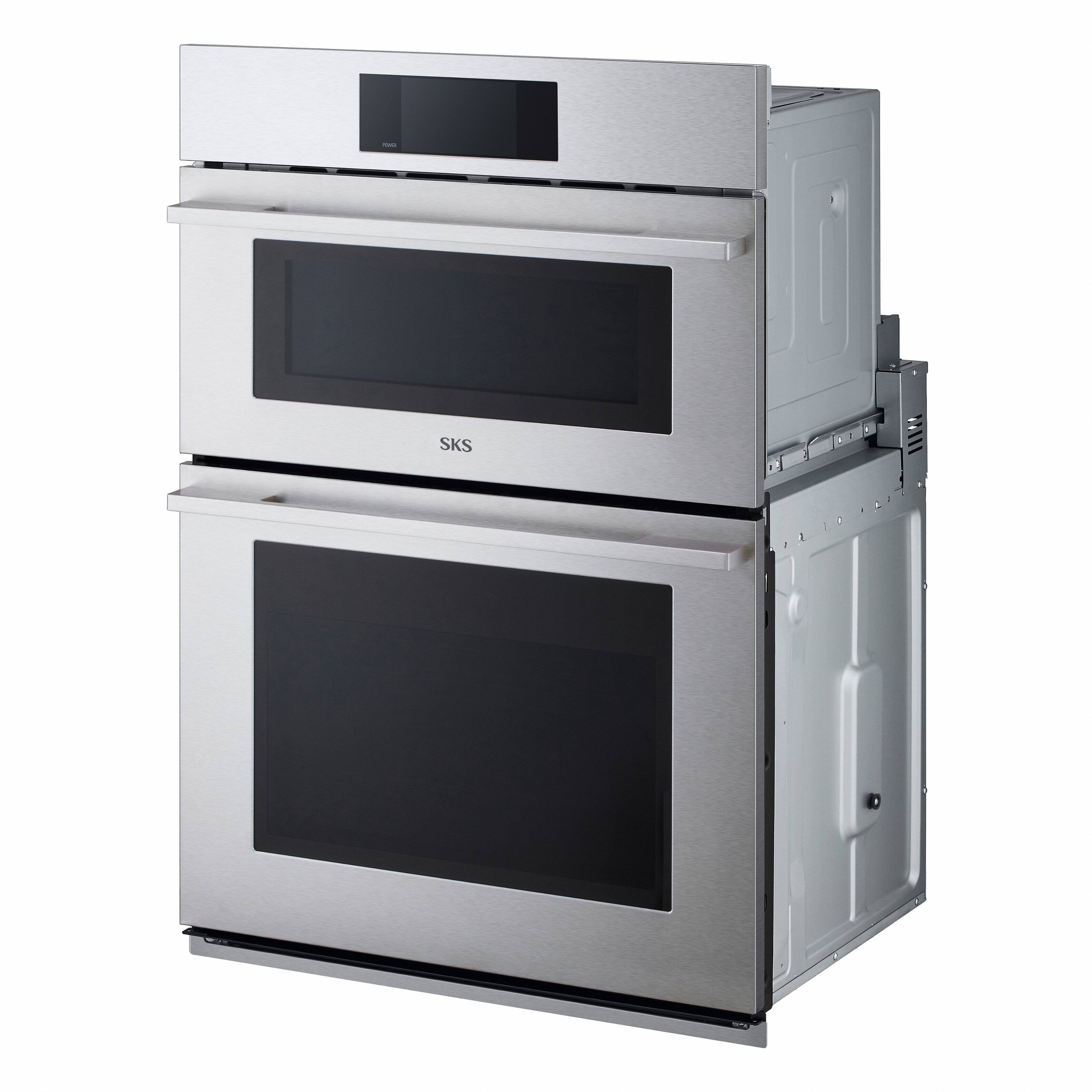 Left. SKS - 30-in 6.4 Cu. Ft. Built-in Electric Convection Microwave and Wall Oven Combination with Gourmet AI - Satin Stainless Steel.