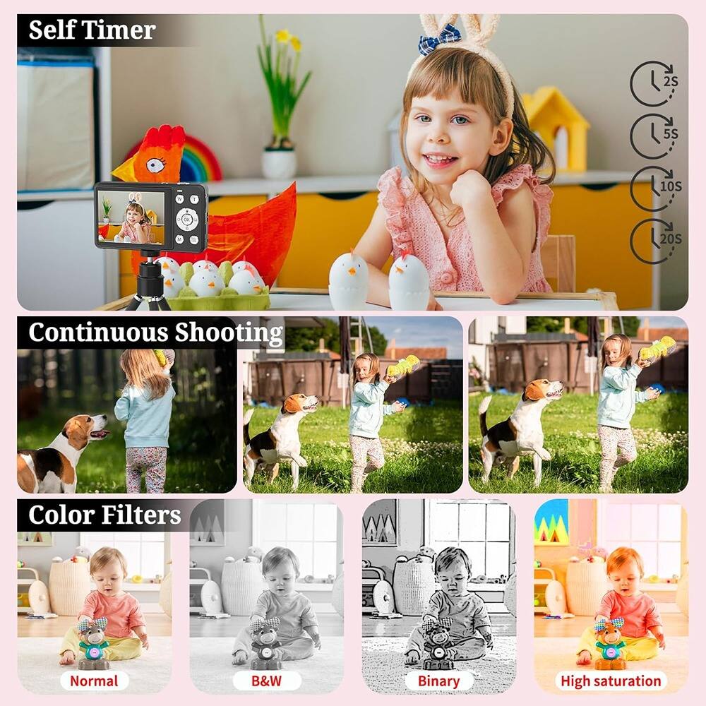 Self Timer  
Continuous Shooting  
Color Filters  
Normal  
B&W  
Binary  
High saturation