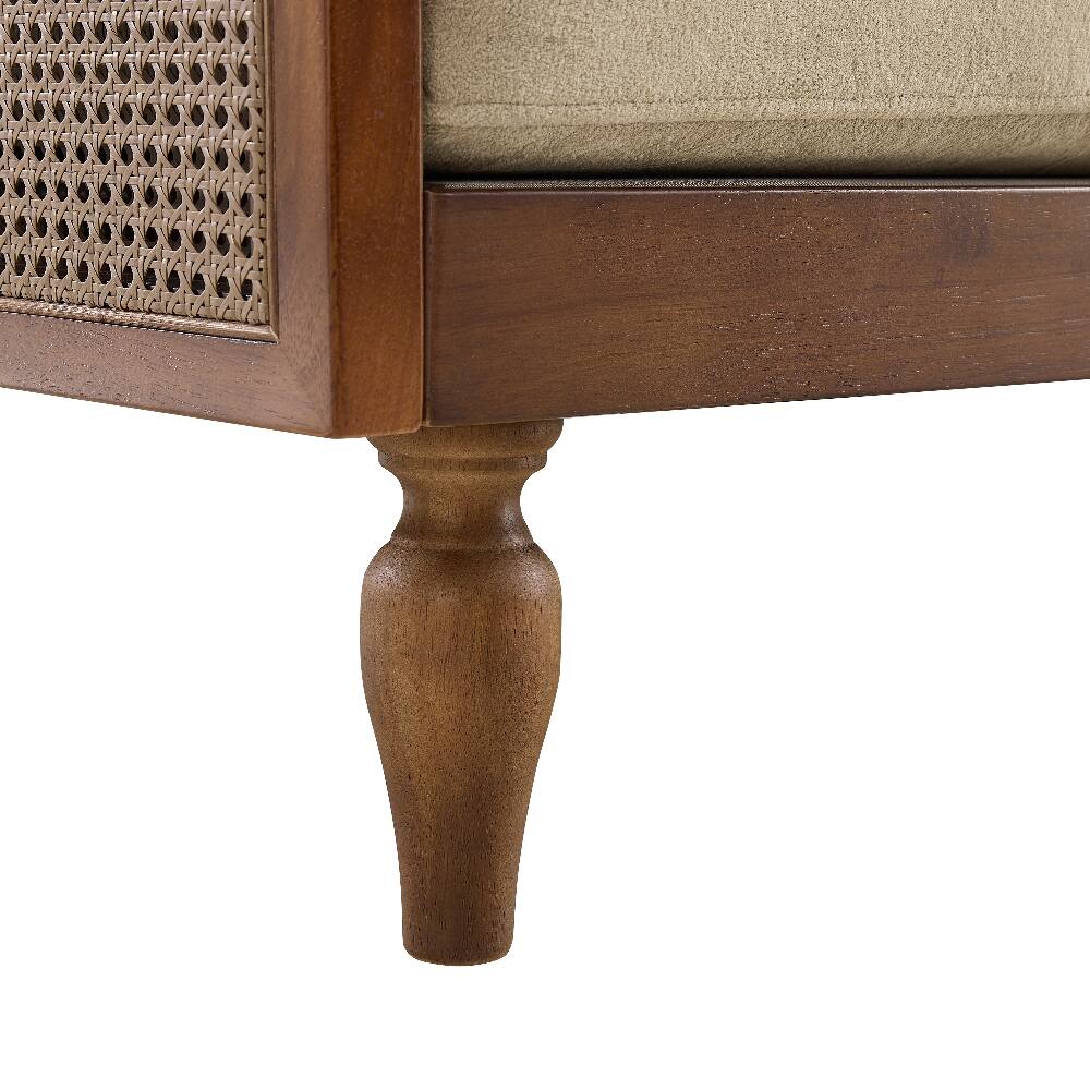 Alt View 7. Loheer - Loheer 70.9 Inch Mid-Century 3-Seater Sofa Light Brown Chenille Couch with Rattan Armrests - Light Brown.
