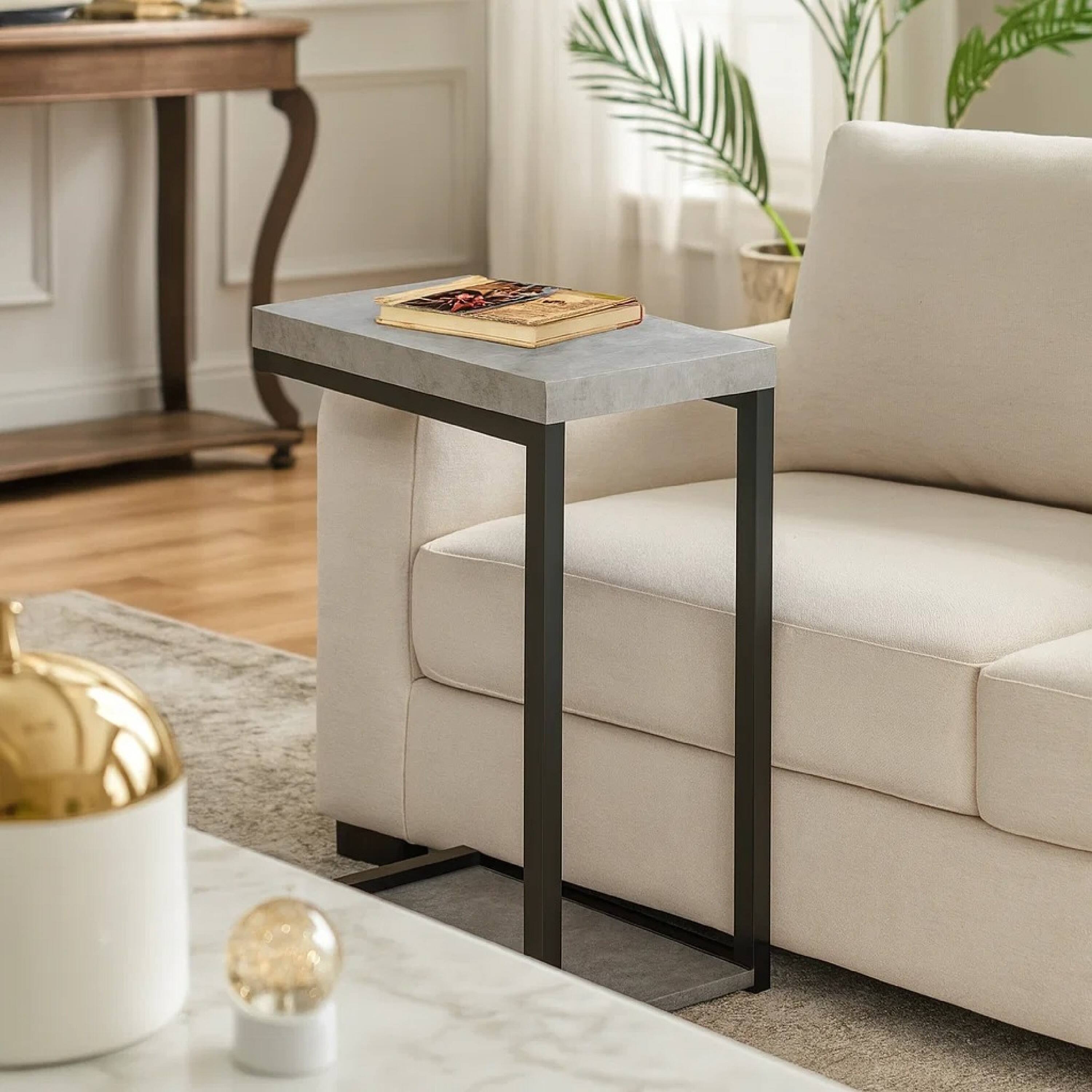 Alt View 3. Manhattan Lane - Industrial Faux Cement Designed Snack Table - Black.