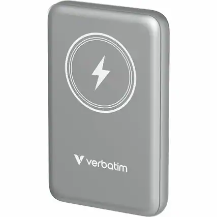 Front. Verbatim - Verbatim Charge 'n' Go Magnetic Wireless Power Bank 10000 mAh - Grey - For Smartphone, Mobile Device, Qi-enabled Device.