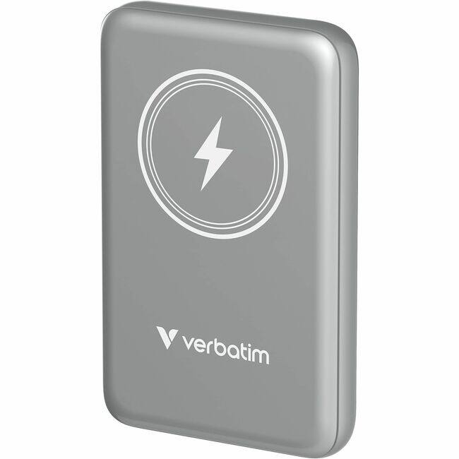 Verbatim - Charge 'n' Go Magnetic Wireless Power Bank 10000 mAh - Grey - For Smartphone, Mobile Device, Qi-enabled Device