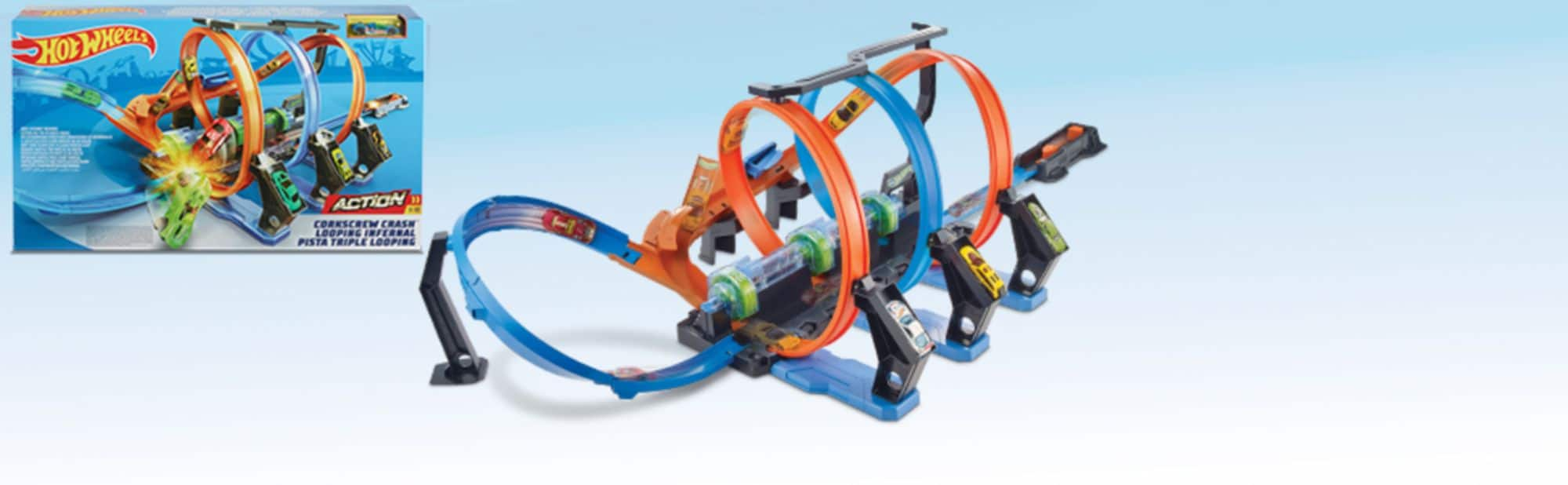 Hot Wheels Action Corkscrew Triple Loop Track Set with 1 Toy Car