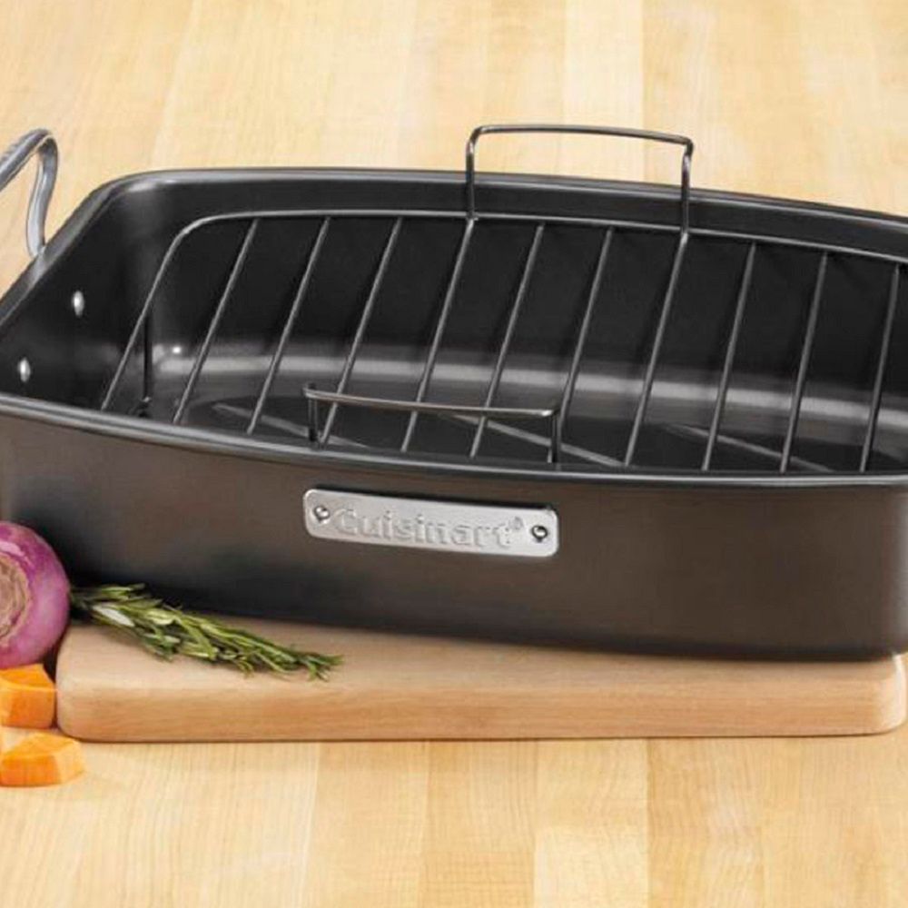 Tabletops Unlimited 17 Carbon Steel Roaster with Nonstick Rack, Grey