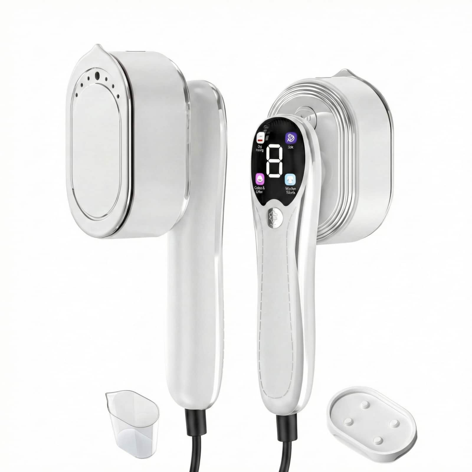 Loheer - 1200W Handheld Garment Steamer with 10s Fast Heat & LCD Display, 4 Steam Levels, 90° Swivel Handle, Travel Steam Iron - White