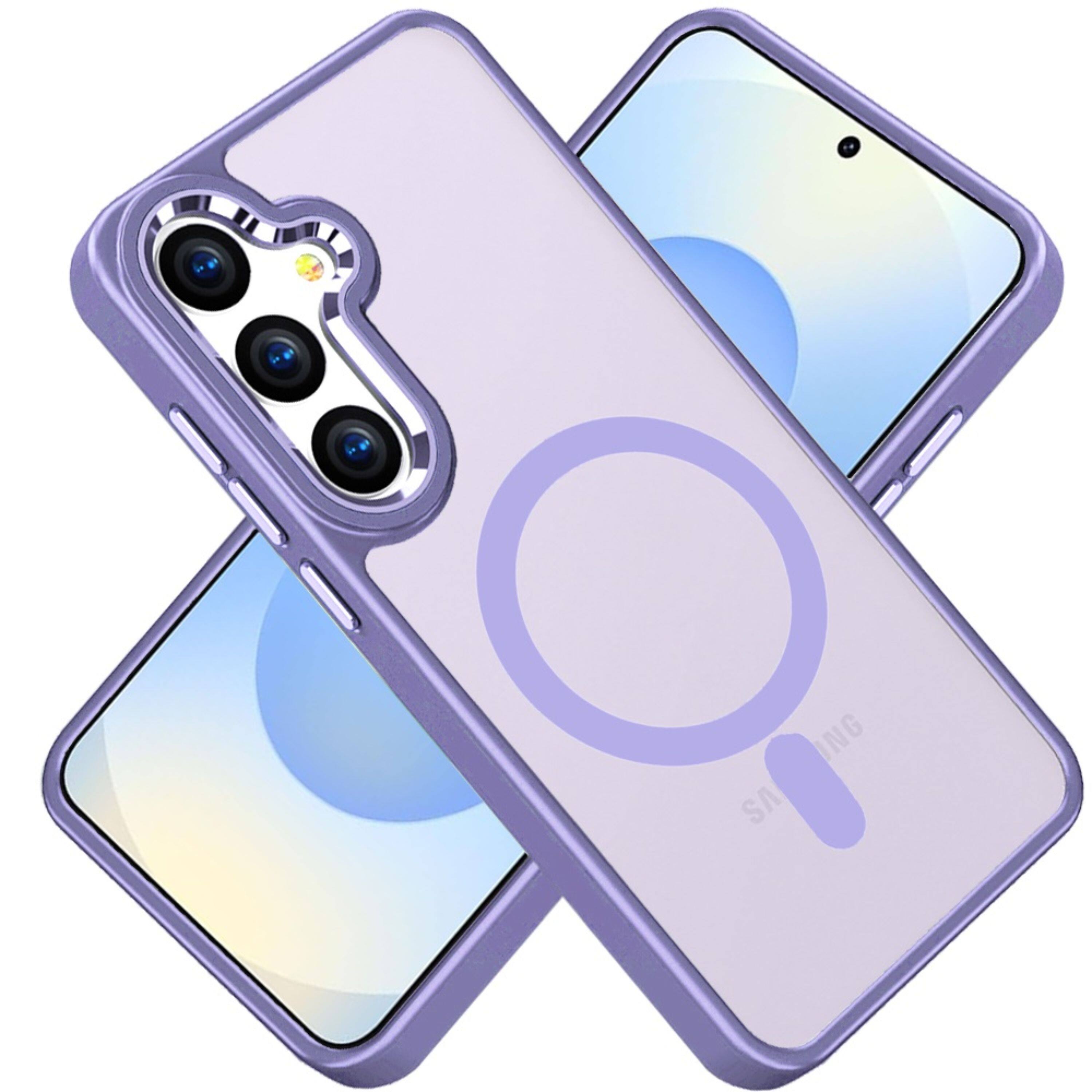 Angle. Kitcheniva - Thick Magnetic Circle Metal Buttons Plus Tempered Glass For Samsung S25/S24 Light Purple - Light Purple.