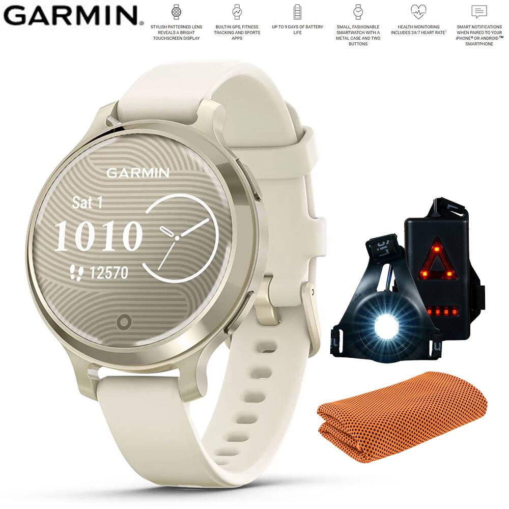 Garmin - Lily 2 Active Smartwatch Gold with Bone Silicone Band + Towel and Light - Lunar Gold with Bone Silicone Band - (2024)
