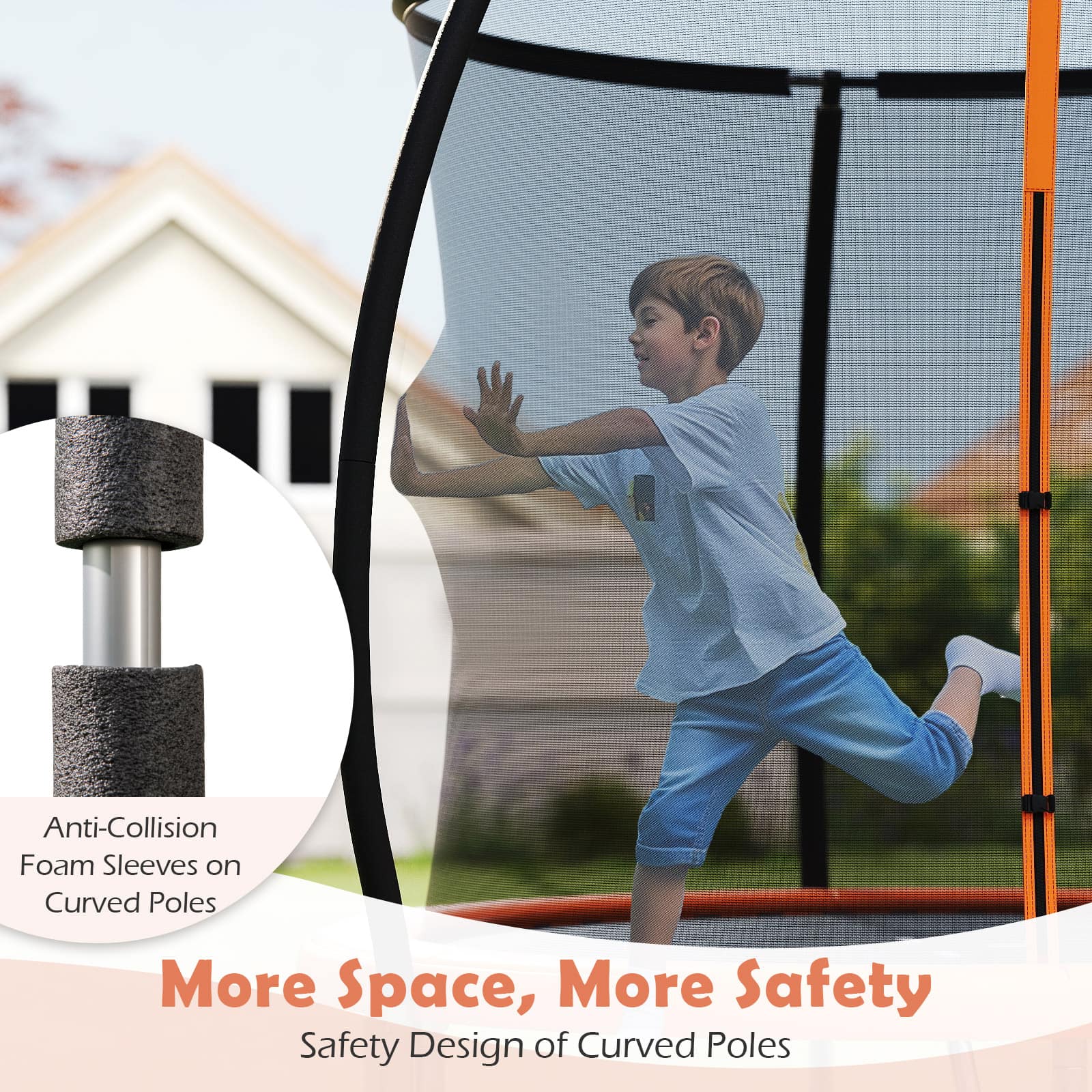 Gymax Outdoor Trampoline w/Safety Enclosure Net & Anti Rust