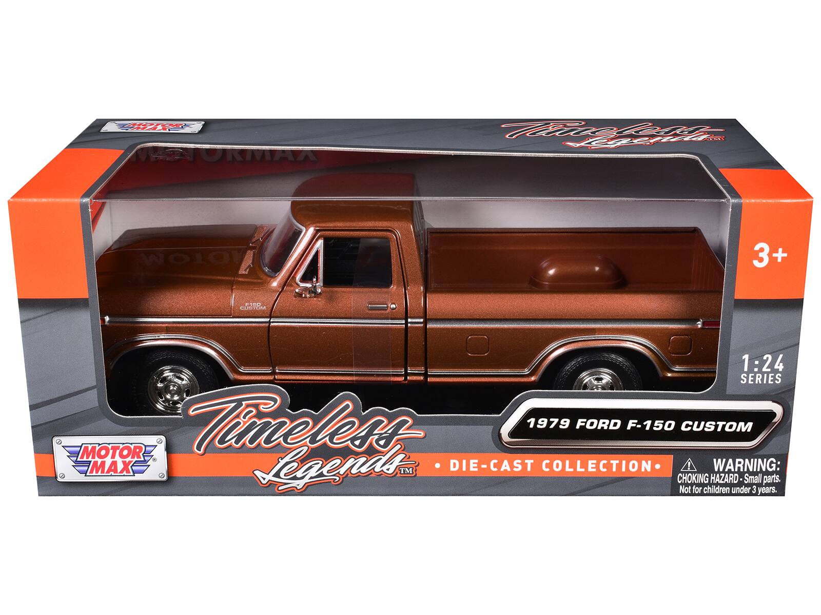 a METORMAX Mieft .  OTOM 3+ P12O PIOd 1:24 SERIES Timeless 1979 FORD F-150 CUSTOM MOTOR MAX Legends TM DIE-CAST COLLECTION WARNING: CHOKING HAZARD Small parts. Not for children under 3 years.