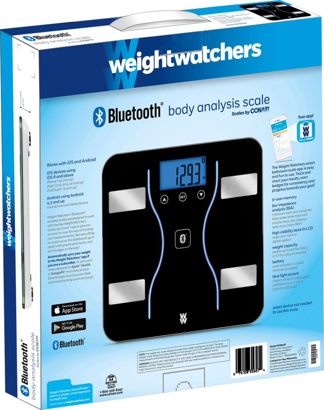 Weight Watchers Scales by Conair Bathroom Scale for Weight, Glass Digital  Scale, Bluetooth Scale, BMI Scales Digital Weight and Body Fat for up to 9