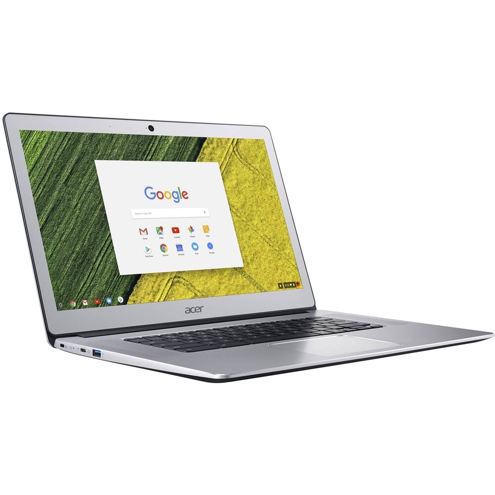 Left View: Acer - 15.6" Refurbished Touch-Screen Chromebook - Intel Celeron - 4GB Memory - 32GB eMMC Flash Memory - Pure Silver