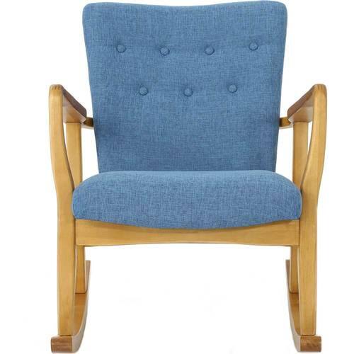 Noble House - Peabody Rocking Chair - Muted Blue/Light Walnut