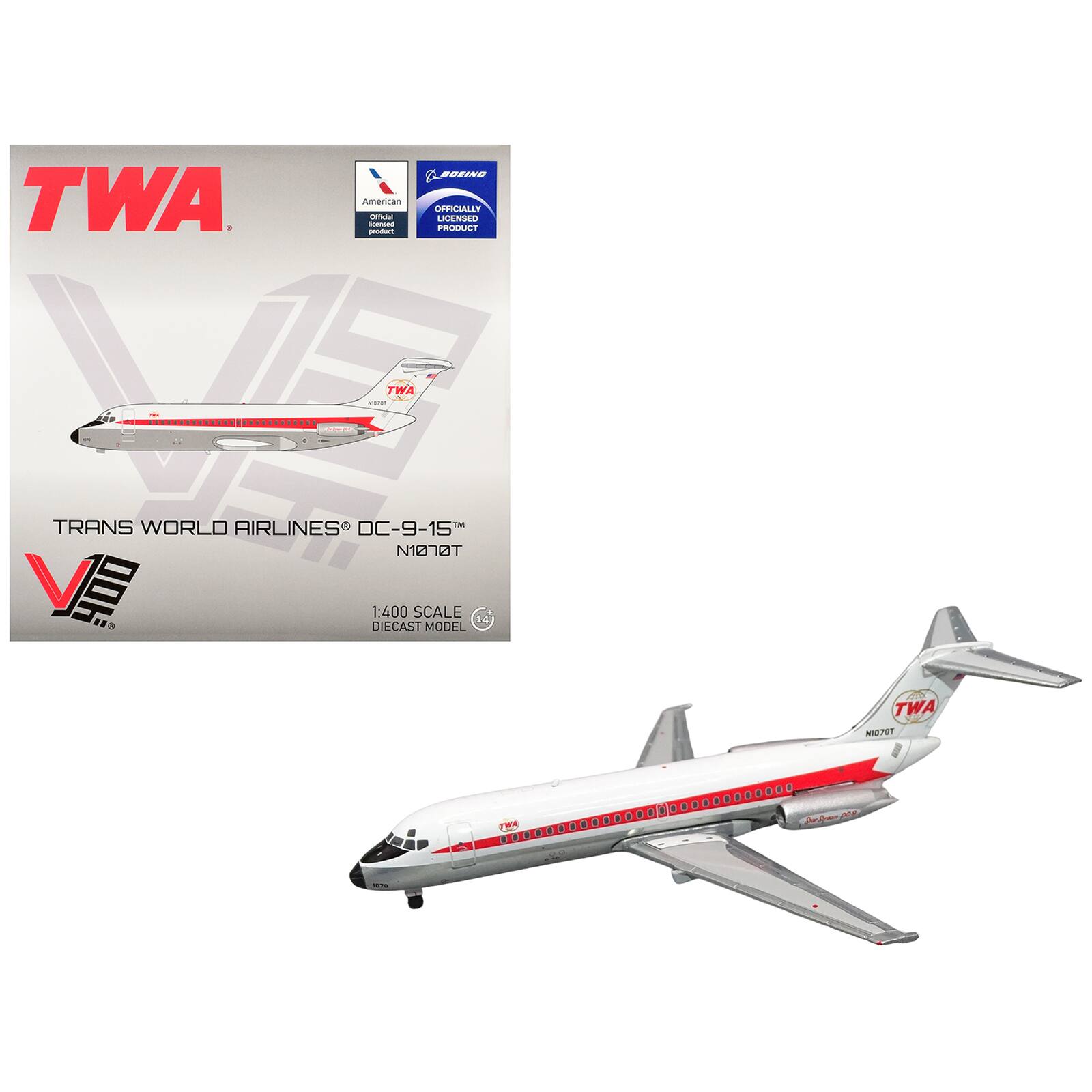 TWA - Boeing American Officially Licensed Product

TWA NOT TRANS WORLD AIRLINES DC-9-15 N1070T

1:400 SCALE DIECAST MODEL

TWA N1070T