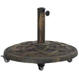 Outsunny - Round Patio Umbrella Base with Wheels, 44 lbs Resin Umbrella Stand Base, Heavy Duty Patio Umbrella Holder - Bronze