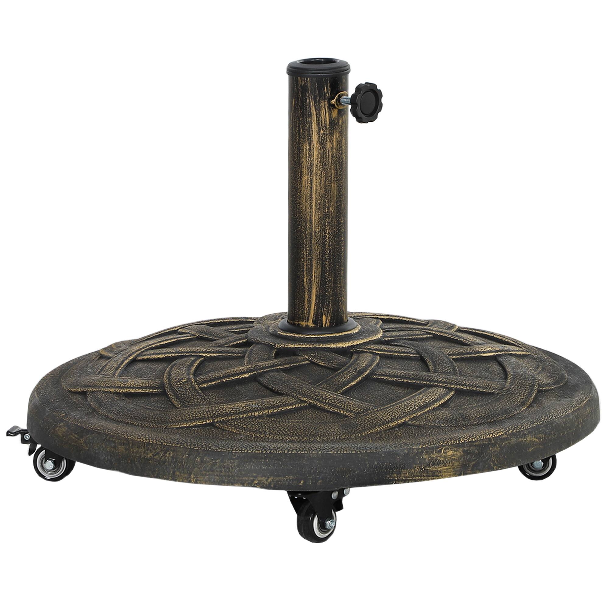 Front. Outsunny - Round Patio Umbrella Base with Wheels, 44 lbs Resin Umbrella Stand Base, Heavy Duty Patio Umbrella Holder - Bronze.