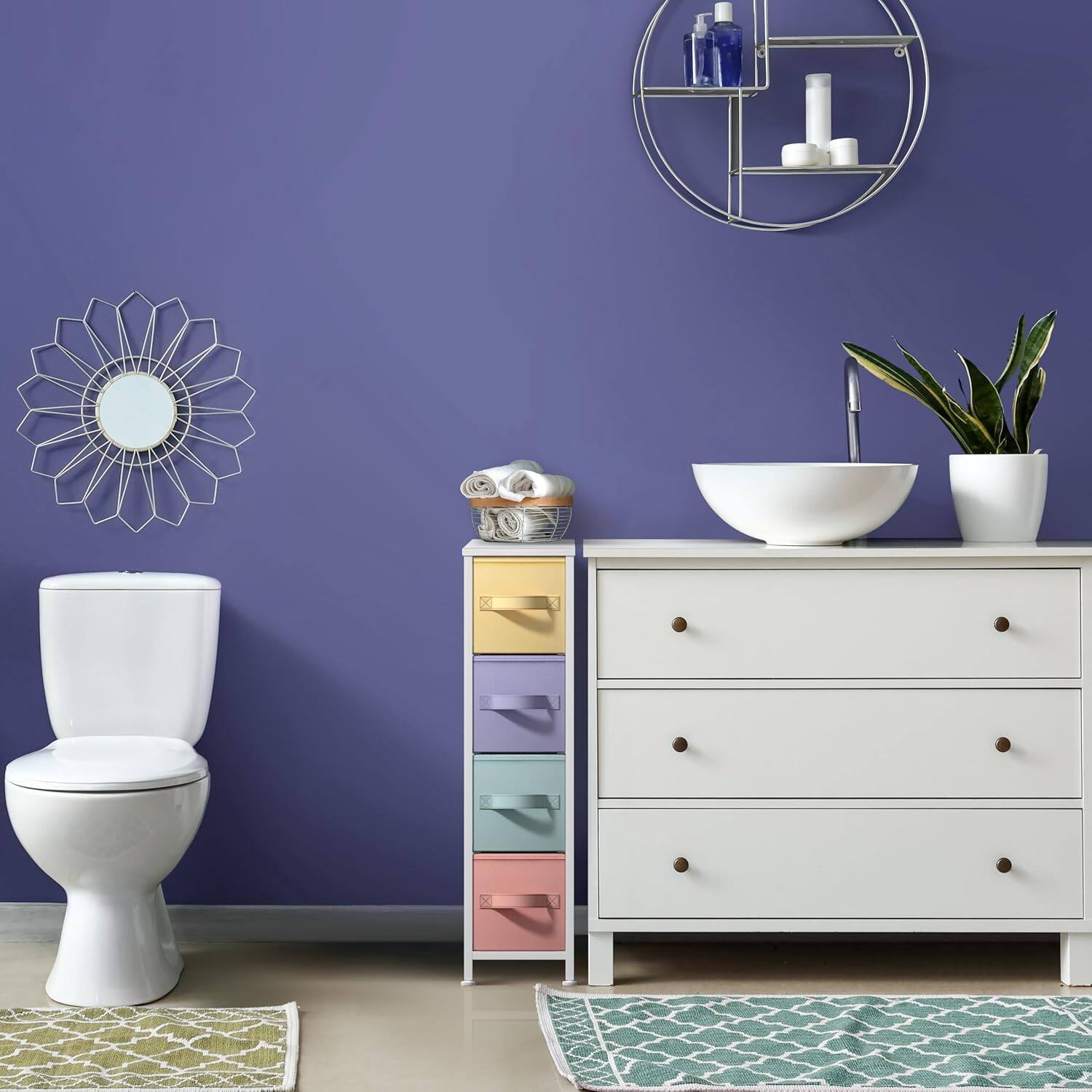 Angle. Sorbus - Sorbus Narrow Dresser with 4 Drawers, Vertical Slim Storage Chest of Drawers with Steel Frame - Pastel.