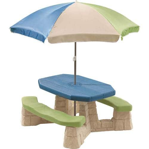 UPC 733538843893 product image for Step2 - Naturally Playful Picnic Table with Umbrella - Blue/Green | upcitemdb.com