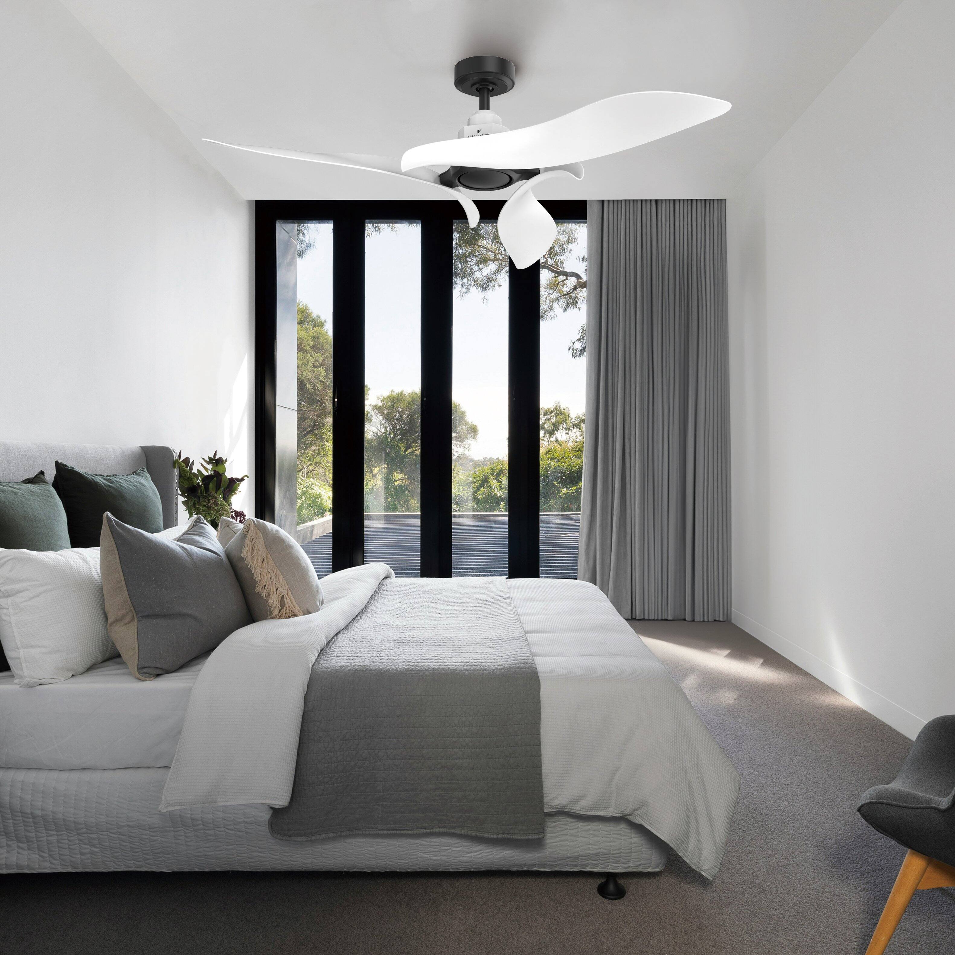 Alt View 1. Parrot Uncle - 54" Modern White Propeller No Light Ceiling Fan with Remote - Black.