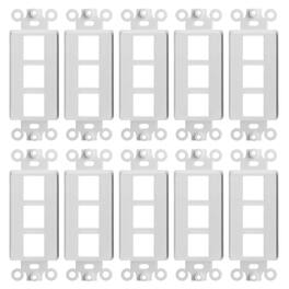 Cmple.com - 3 Port Decorator Keystone Wall Plate Insert 10 Pack Single Gang for RJ45 HDMI Coax & Audio - White