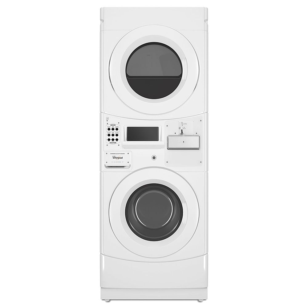 Whirlpool - 3.1 Cu. Ft. Commercial Front Load Washer and 6.7 Cu. Ft. Electric Dryer Laundry Center with Coin Drop - White