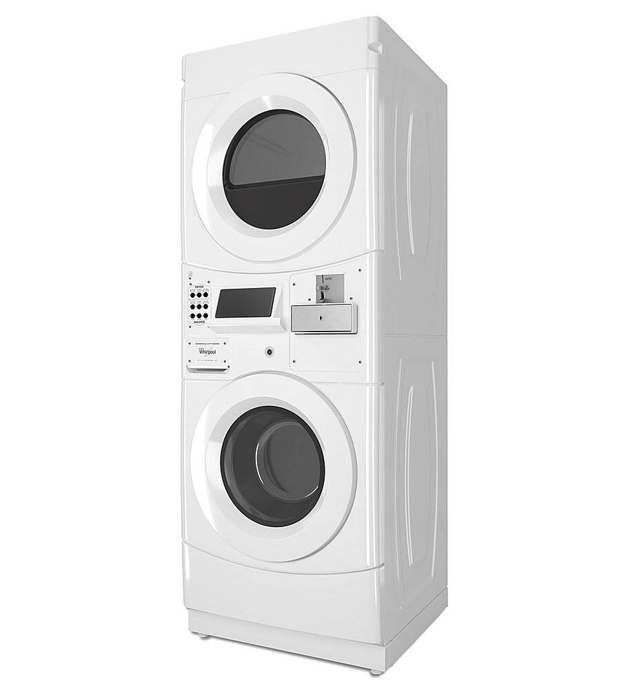 Left. Whirlpool - 3.1 Cu. Ft. Front Load Washer and 6.7 Cu. Ft. Electric Dryer with Space Saving Configuration - White.