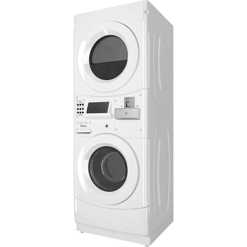 Left View: Whirlpool - 3.1 Cu. Ft. Front Load Washer and 6.7 Cu. Ft. Gas Dryer with Space Saving Configuration - White