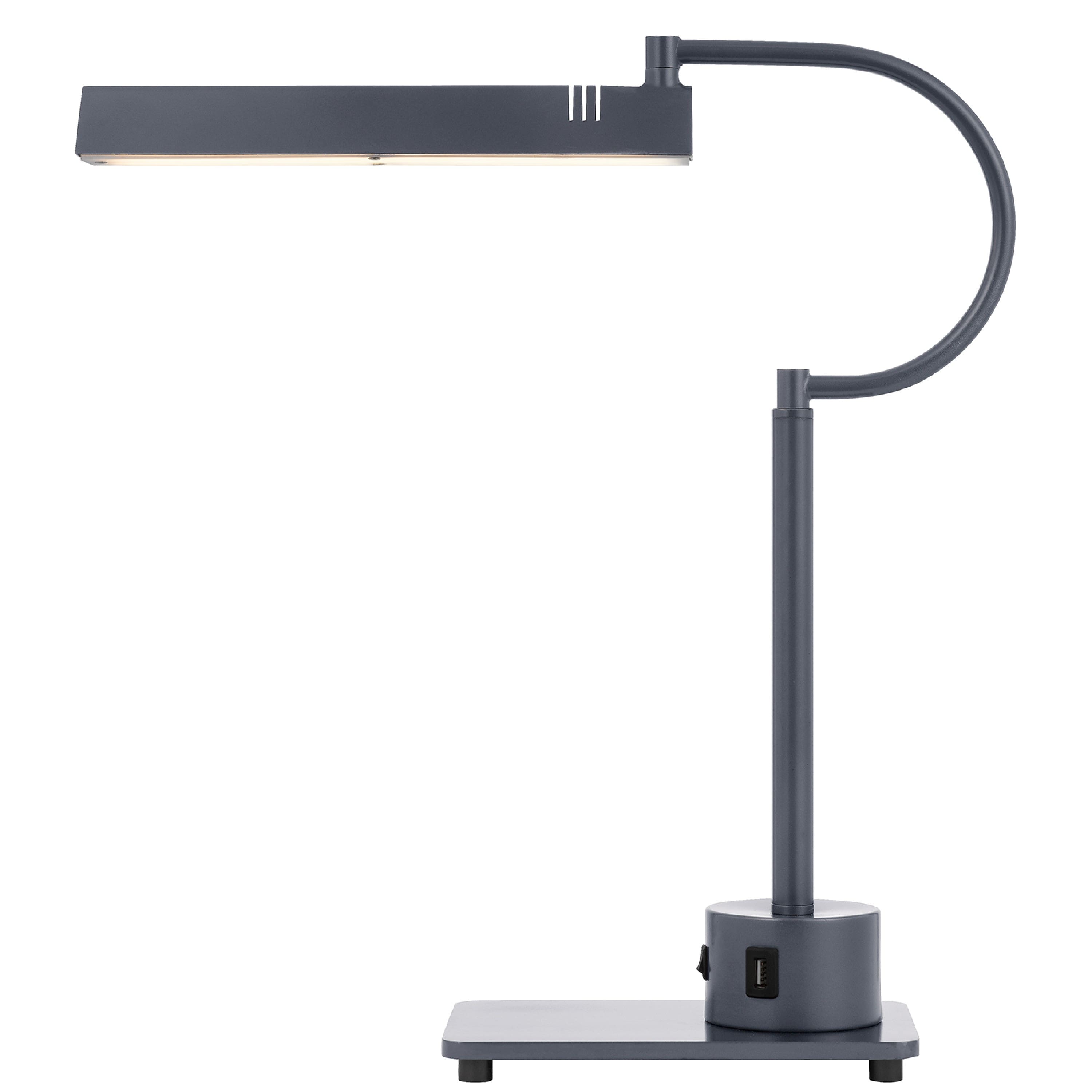 Manhattan Lane - Modern Desk Lamp with LED Light and 2 USB Ports, 18 Inch - Gray