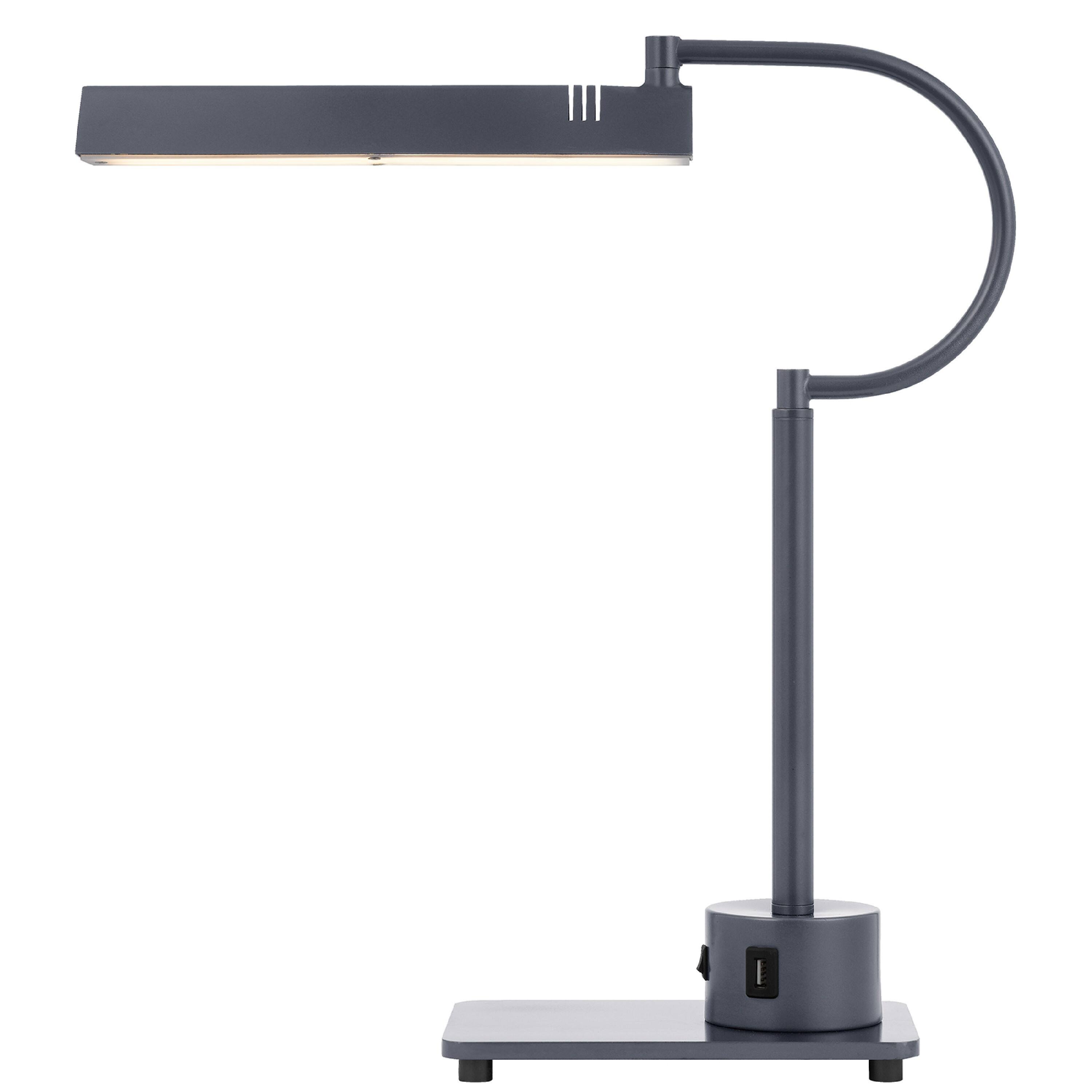 Front. Manhattan Lane - Modern Desk Lamp with LED Light and 2 USB Ports, 18 Inch - Gray.