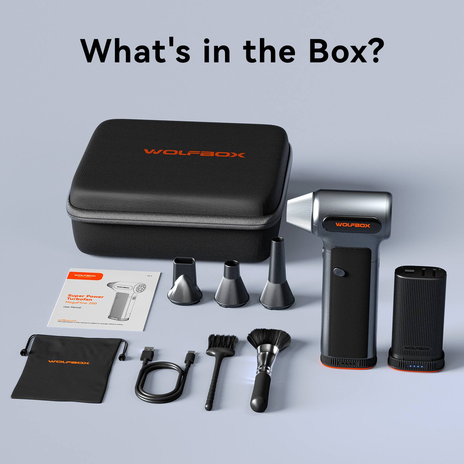 What's in the Box?  
WOLFBOX  
WOLFBOX  
Super Power Turbofan  
OASW JV i - WOLFEOK  
1UTT