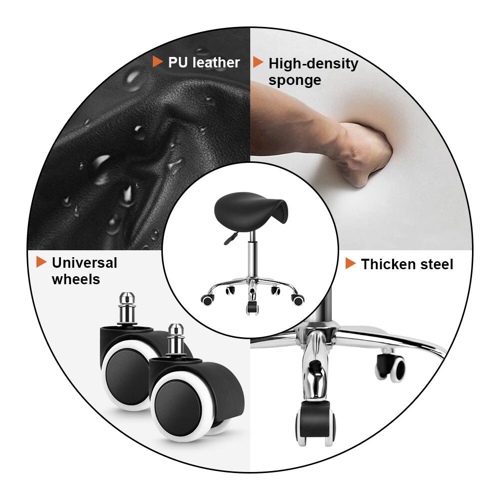 - PU leather
- High-density sponge
- Universal wheels
- Thicken steel