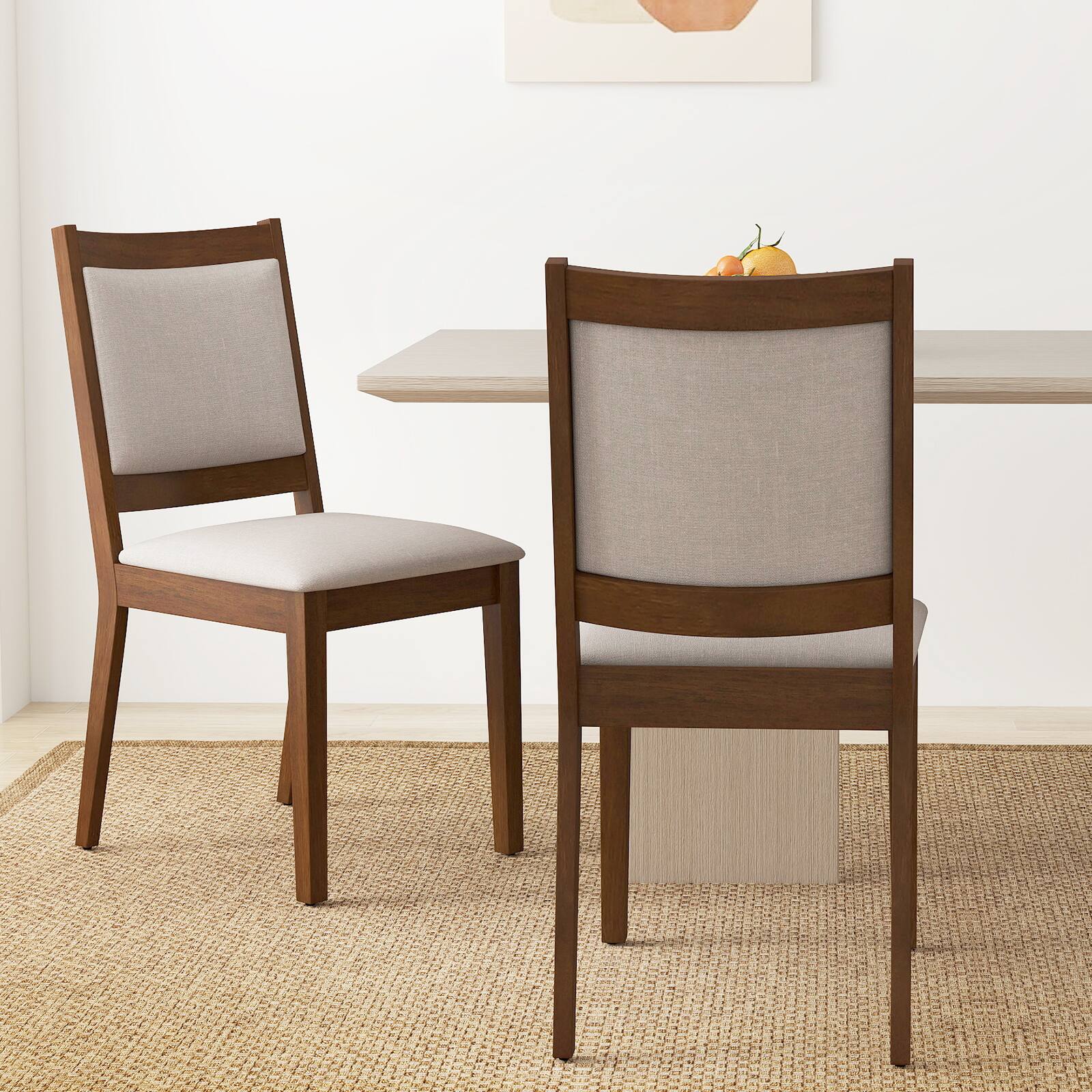 Alt View 4. Gymax - Gymax Modern Dining Chair Set of 4 Upholstered Kitchen Chair w/ Padded Backrest & Seat - Brown, Beige.