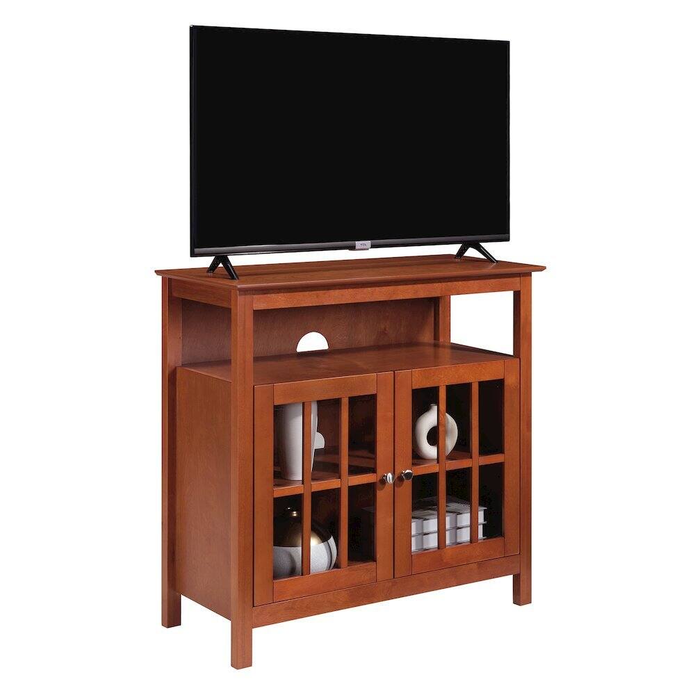 Alt View 3. FurniFact - Traditional Media Stand, 36 Inch, Cabinets, Brown Veneer, Storage - Black.