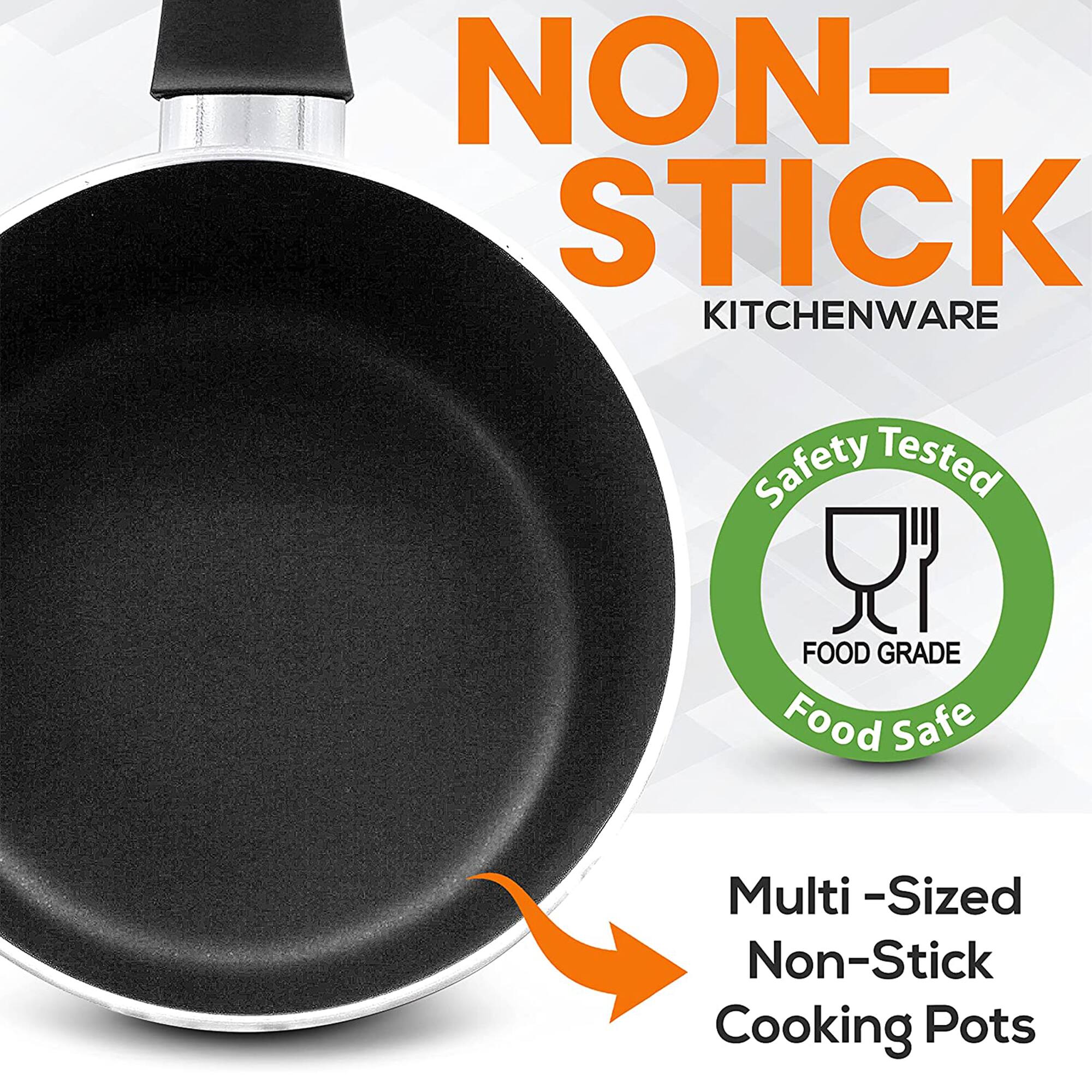 NON-STICK KITCHENWARE

Safety Tested FOOD GRADE Food Safe

Multi-Sized Non-Stick Cooking Pots