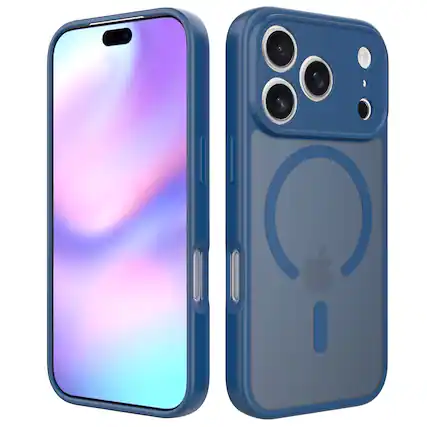Front. Dteck - for Apple iPhone 17 Pro Max Slim Magnetic Case,Shock-absorbent Rugged Back Cover,Skin-Feel Matte PC TPU Hybrid Shell - Blue.