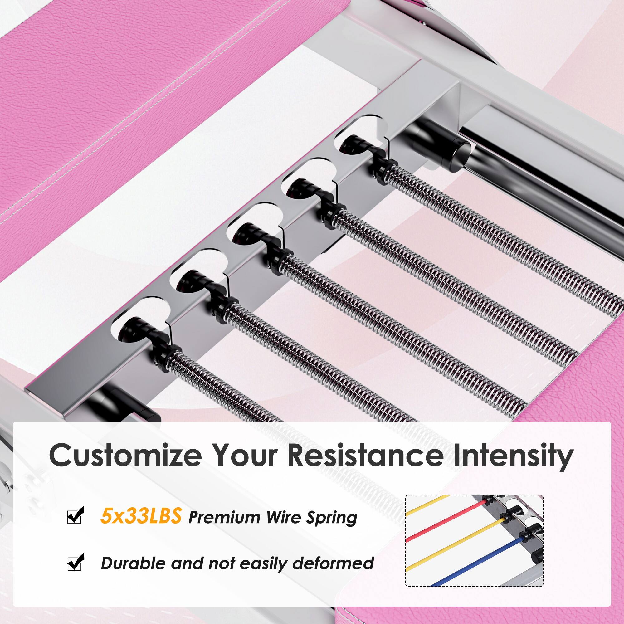 Customize Your Resistance Intensity

- 5x33LBS Premium Wire Spring
- Durable and not easily deformed