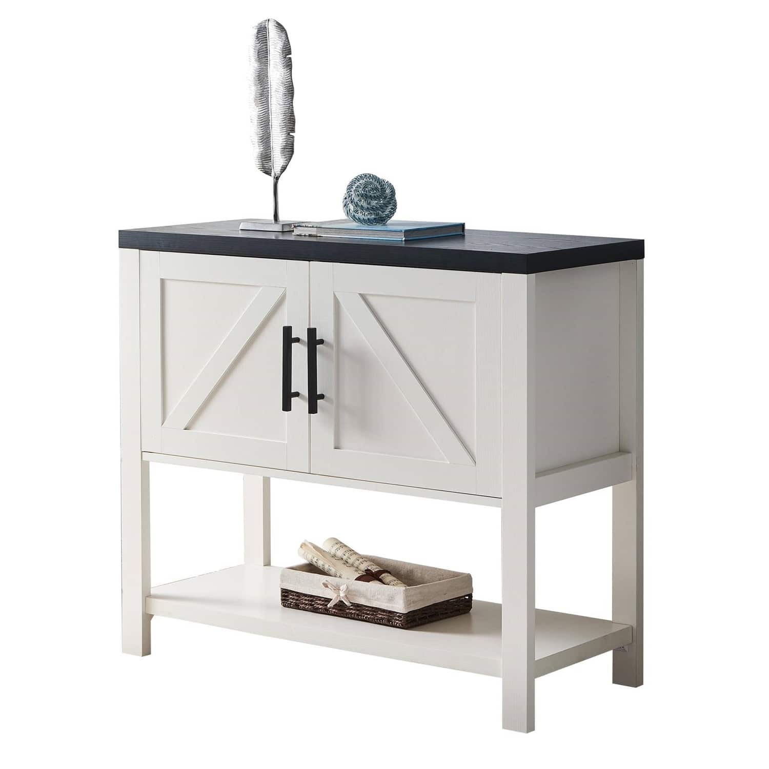 Hivvago - Modern 2 Drawer Wooden Storage Console Table White/Black - White, Black