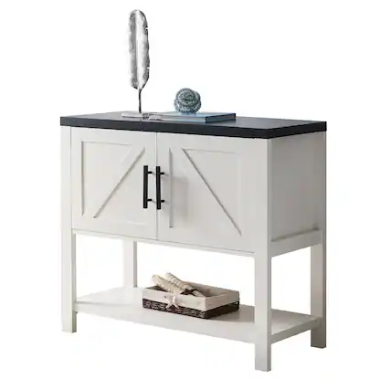 Front. Hivvago - Modern 2 Drawer Wooden Storage Console Table White/Black - White, Black.