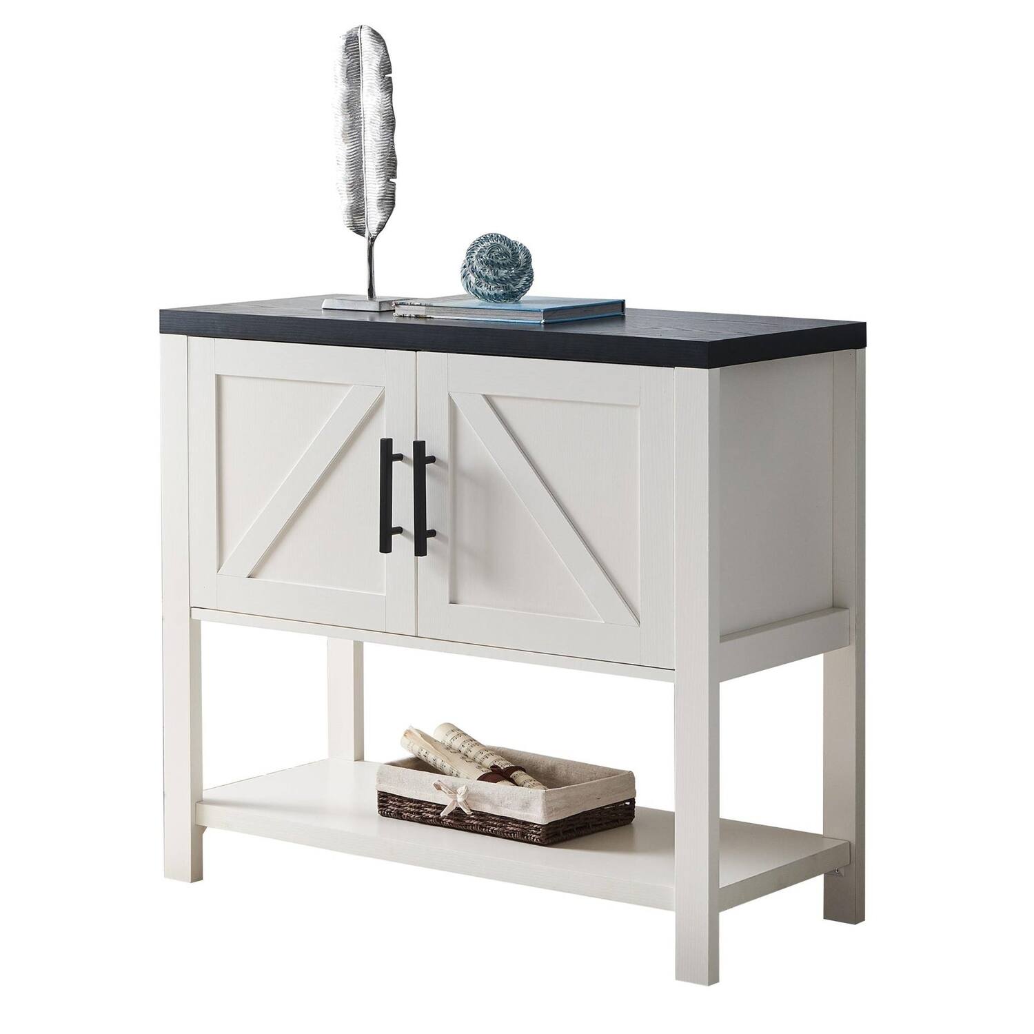 Front. Hivvago - Modern 2 Drawer Wooden Storage Console Table White/Black - White, Black.