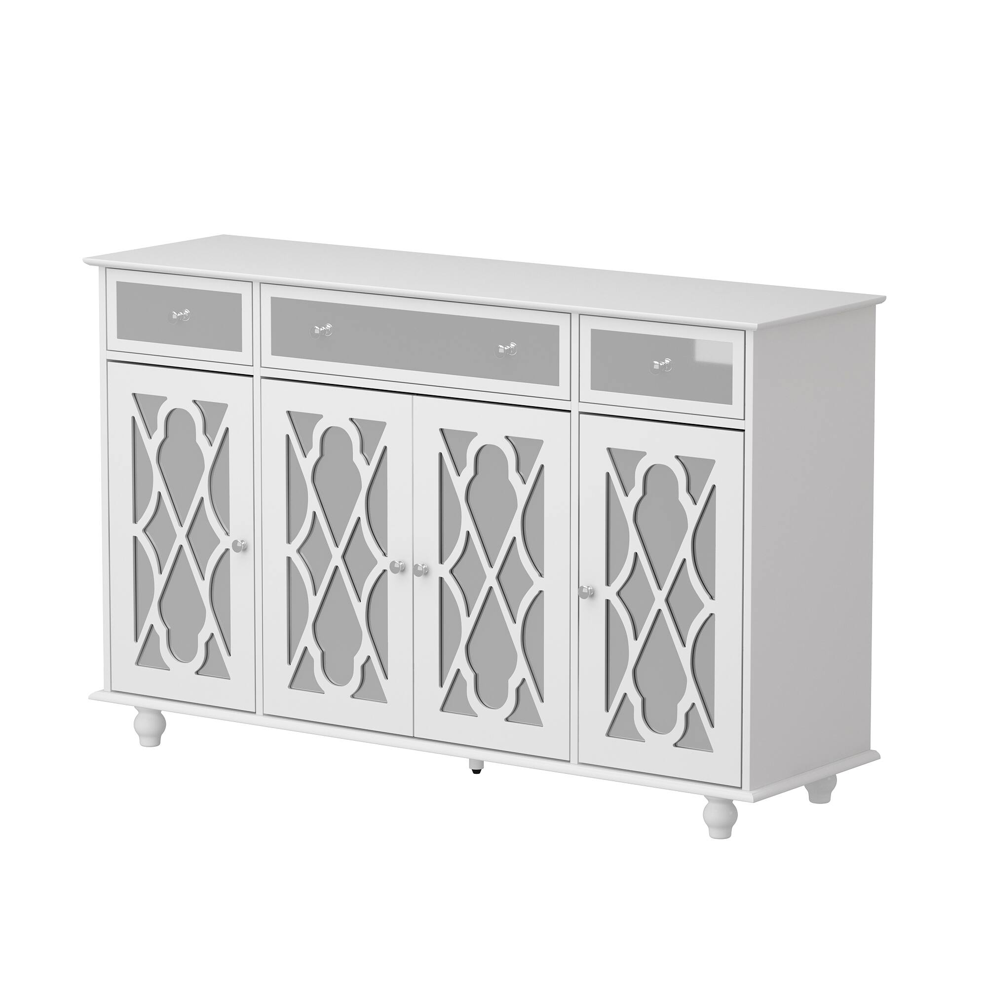 Alt View 9. Famapy - Mirrored Carved Sideboard Cabinet, Decorative Storage Buffet for Dining Room or Living Room - White.