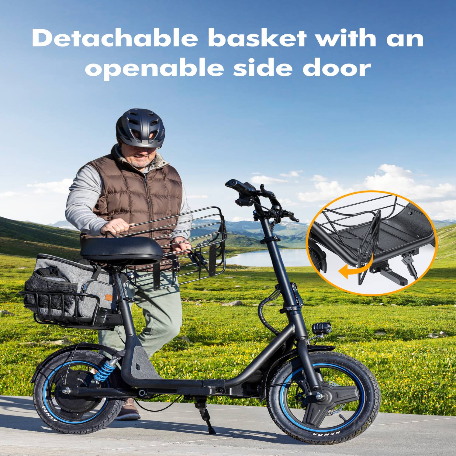 Detachable basket with an openable side door