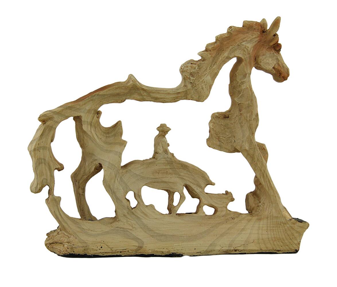 Alt View 2. Zeckos - The Wrangler Cowboy In Horse Faux Carved Wood Openwork Statue Western Décor - Brown.