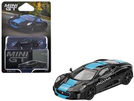 True Scale Miniatures - Jaguar C-X75 Black with Light Blue Stripe Limited Edition 1/64 Diecast Model Car by Mini GT