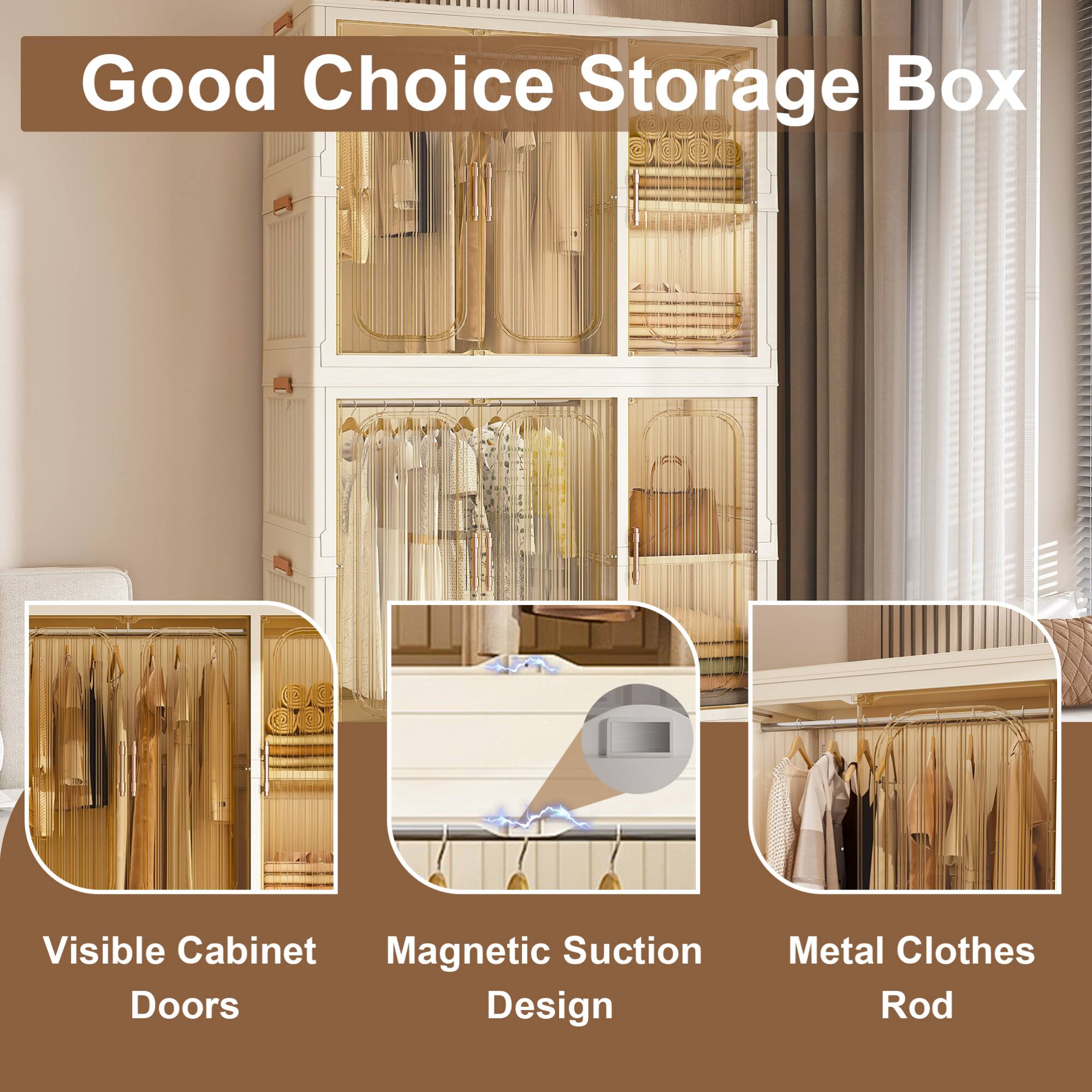 Good Choice Storage Box

- Visible Cabinet Doors
- Magnetic Suction Design
- Metal Clothes Rod