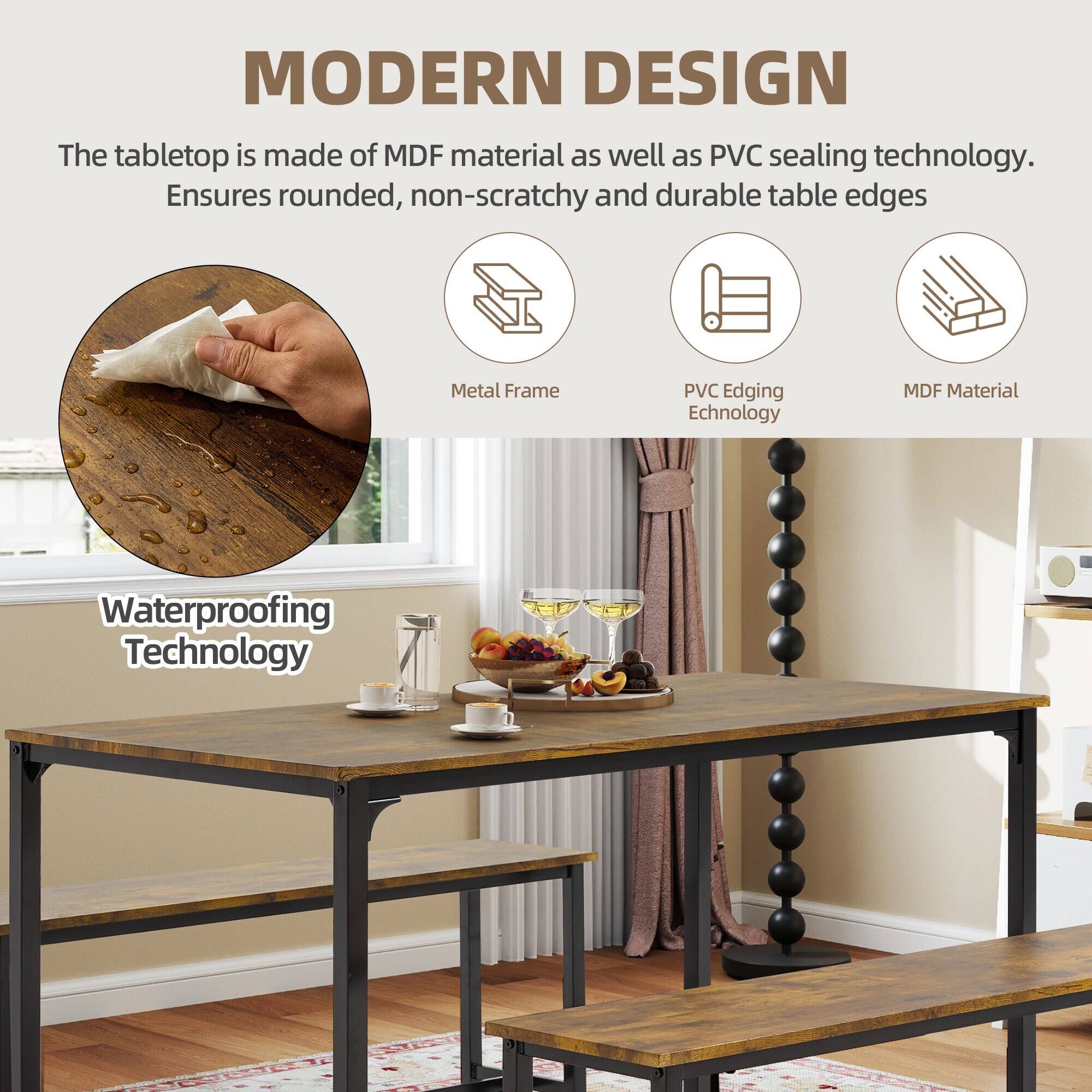 MODERN DESIGN

The tabletop is made of MDF material as well as PVC sealing technology. Ensures rounded, non-scratchy and durable table edges

- Metal Frame
- PVC Edging Technology
- MDF Material
- Waterproofing Technology