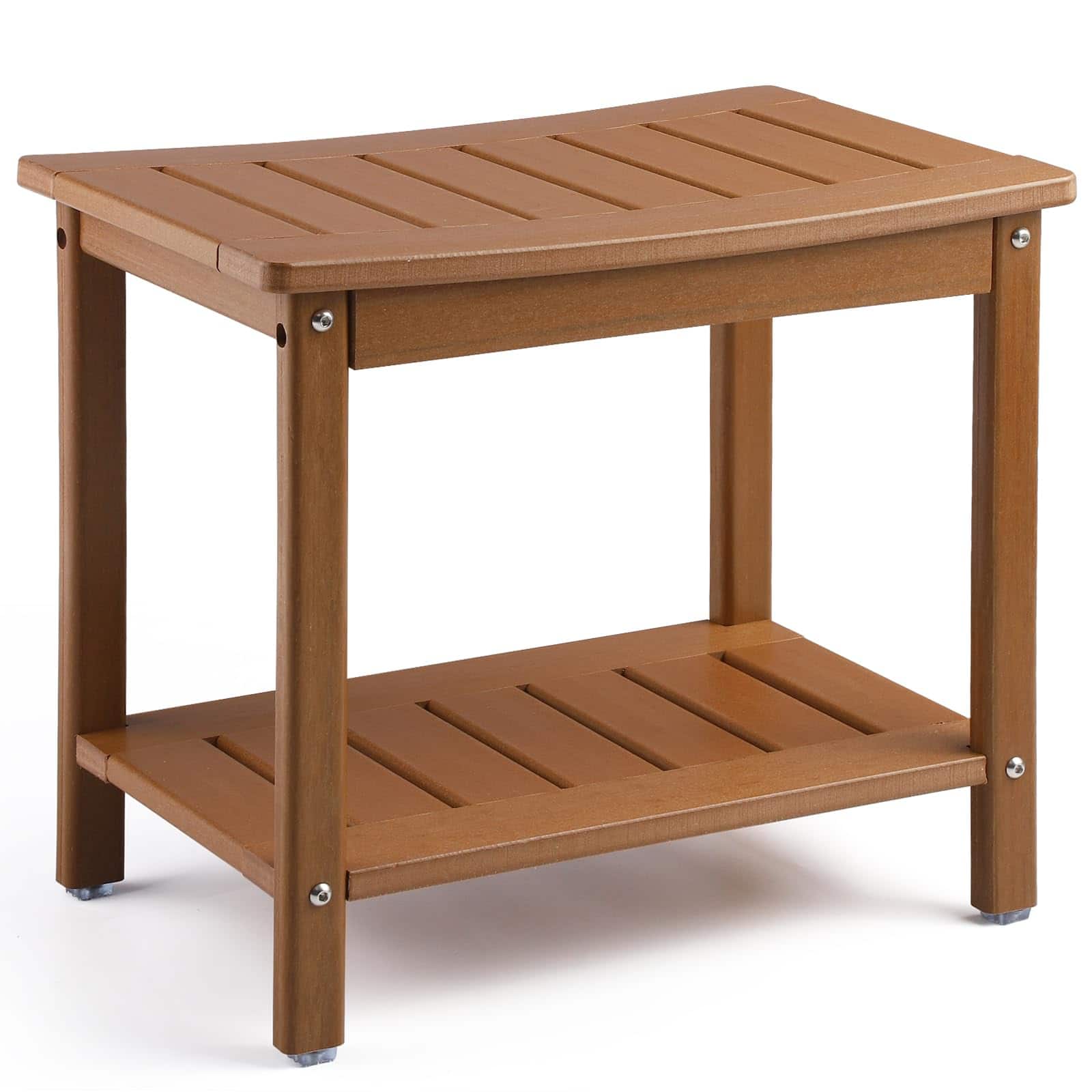 JETRANSPORT - Shower Chair Hdpe Bench For Inside To Sit On It Stool With Storage Shelf 2-tier Spa Water Resistant - Teak L size