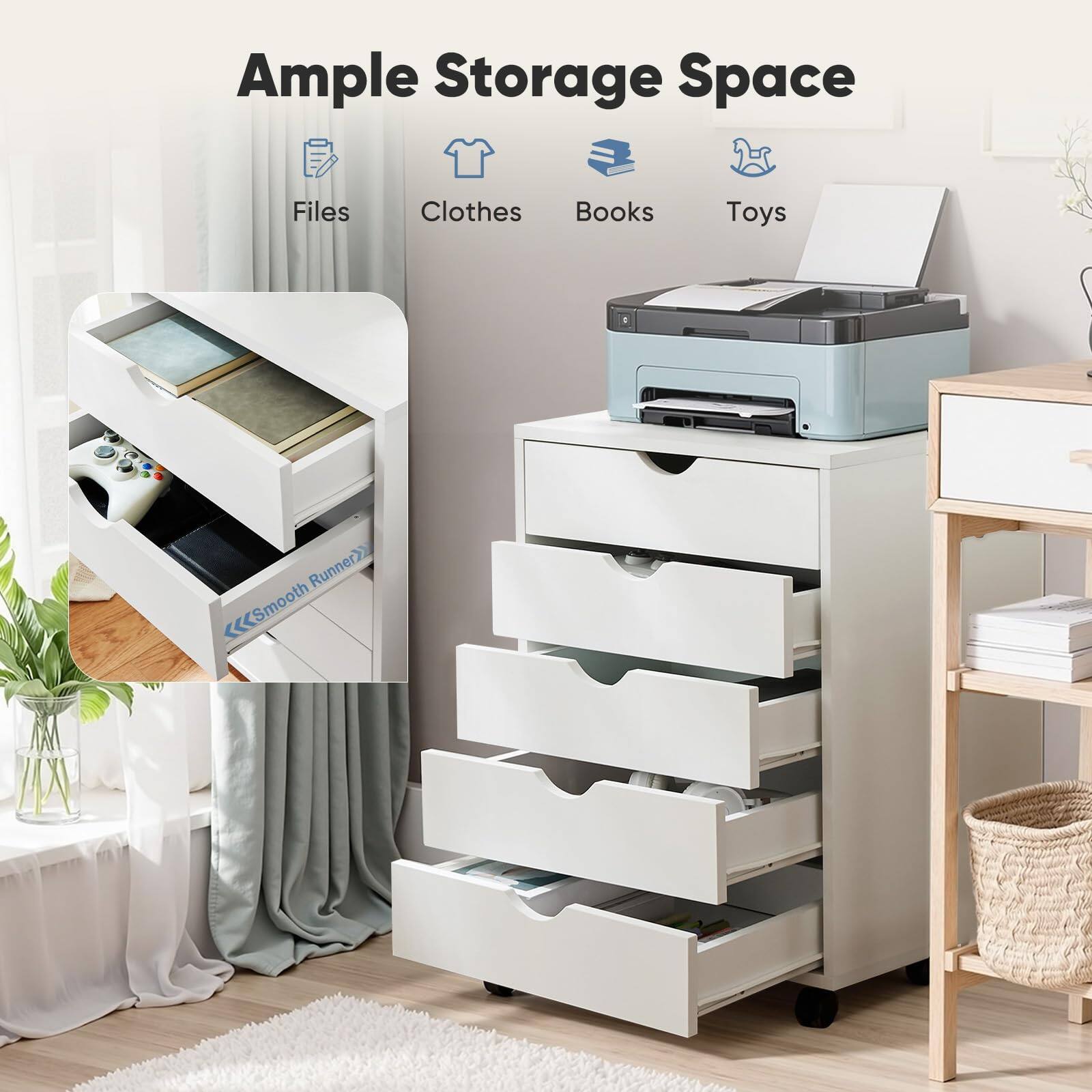 Ample Storage Space

Files  
Clothes  
Books  
Toys  

Smooth Runner