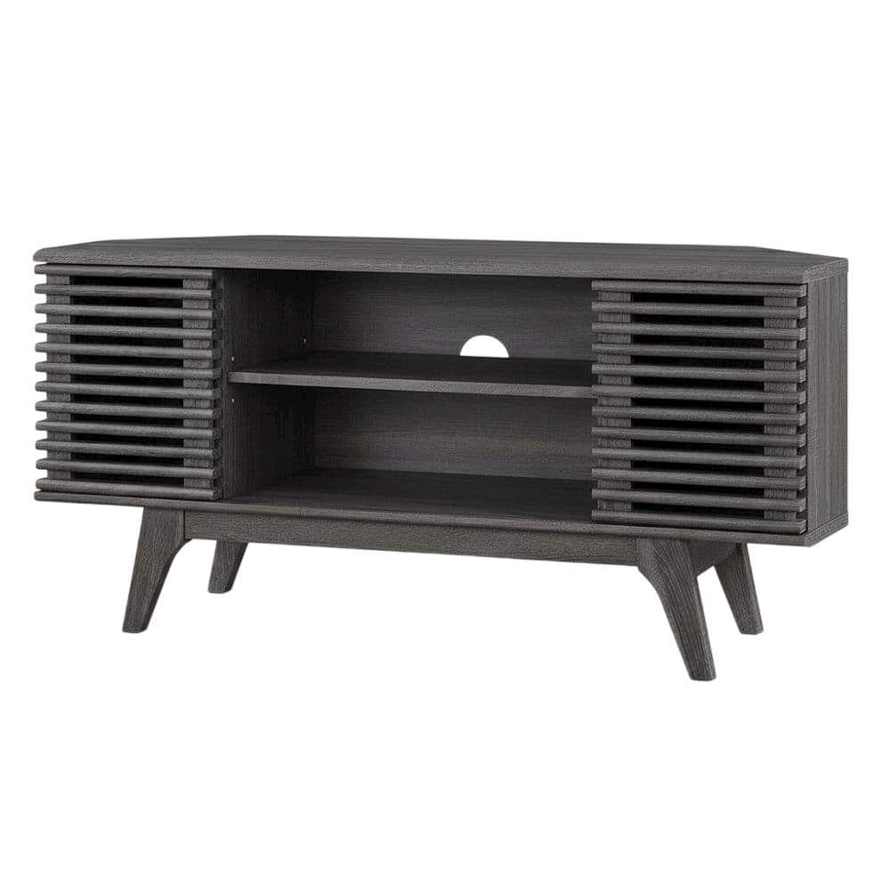 FurniFact - wood corner TV stand with sleek design and sturdy construction - Gray