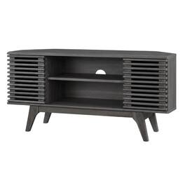 FurniFact - wood corner TV stand with sleek design and sturdy construction - Gray