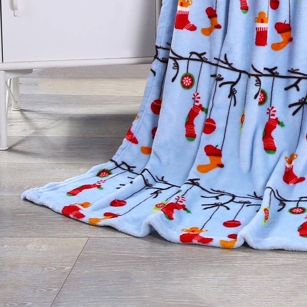 Alt View 2. Noble House - Plazatex Ornaments plush Decorative Christmas Machine Washable Throw 50" X 60" Lt. Blue - Lt. Blue.