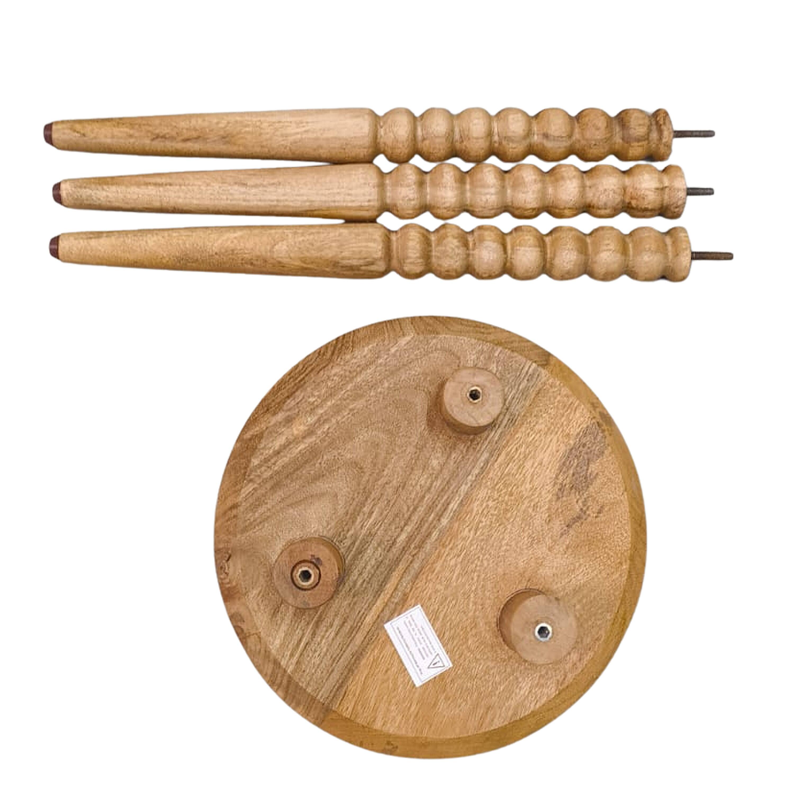 Left. Manhattan Lane - Geya Round Side Table, Tripod Spindle Legs, Natural Brown Mango Wood, 24 Inch High - Natural Brown.